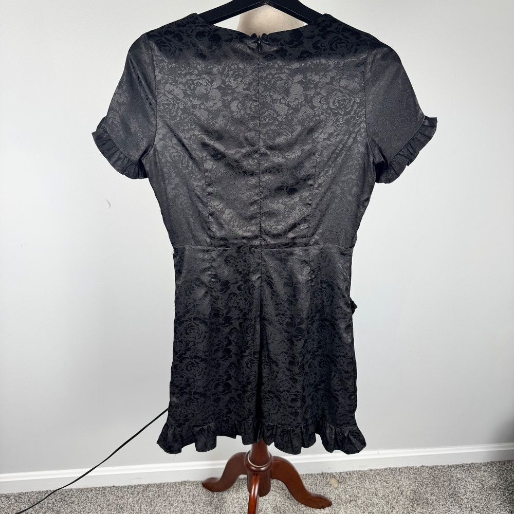Lulus Cocktail Power Black Floral Embossed Satin Mini Dress - Picture 6 of 10